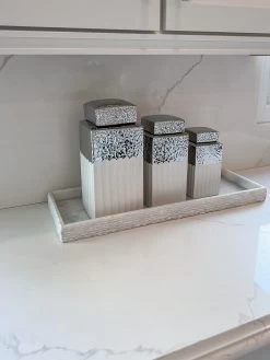 White Hammered Jar With Silver Border & Lid (3 Sizes)