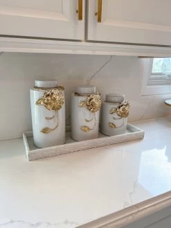 White Ceramic Jar With Gold Floral Design (3 Sizes) -Home Essentials Shop IMG 7222 new 1