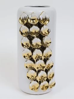 White Ceramic Vase With Gold & White Cascading Petal Design -Home Essentials Shop IMG 7224 new 1