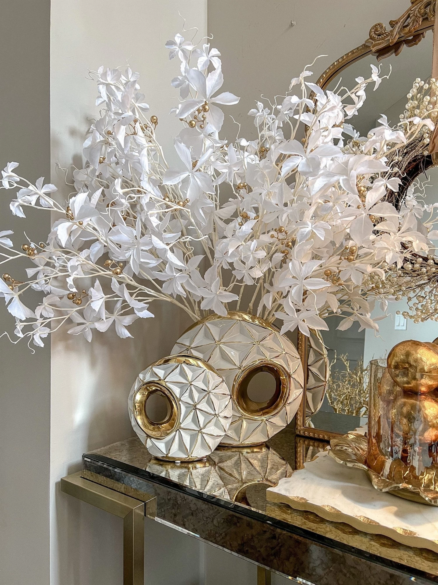 White Porcelain Geometrical Design Vase With Cut Out (2 Sizes) 3 White Porcelain Geometrical Design Vase With Cut Out (2 Sizes)