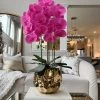 Pink Potted Faux Orchid In Gold Beveled Pot