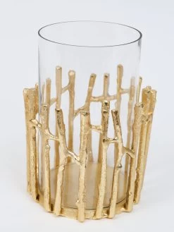 Glass Hurricane/Faux Floral Vase With Gold Twig Design (3 Sizes) -Home Essentials Shop IMG 7360 1