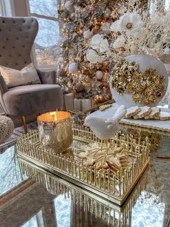 Mirrored Tray With Gold Linear Design