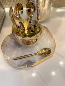 Gold Oval Holder With Hammered Utensils (2 Styles)
