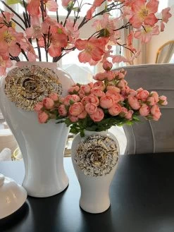 White Ginger Jar With Large Gold Flower Detail (3 Sizes) -Home Essentials Shop IMG 8007 1 new 1