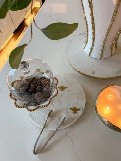 Round Marble Platter With Gold Bees