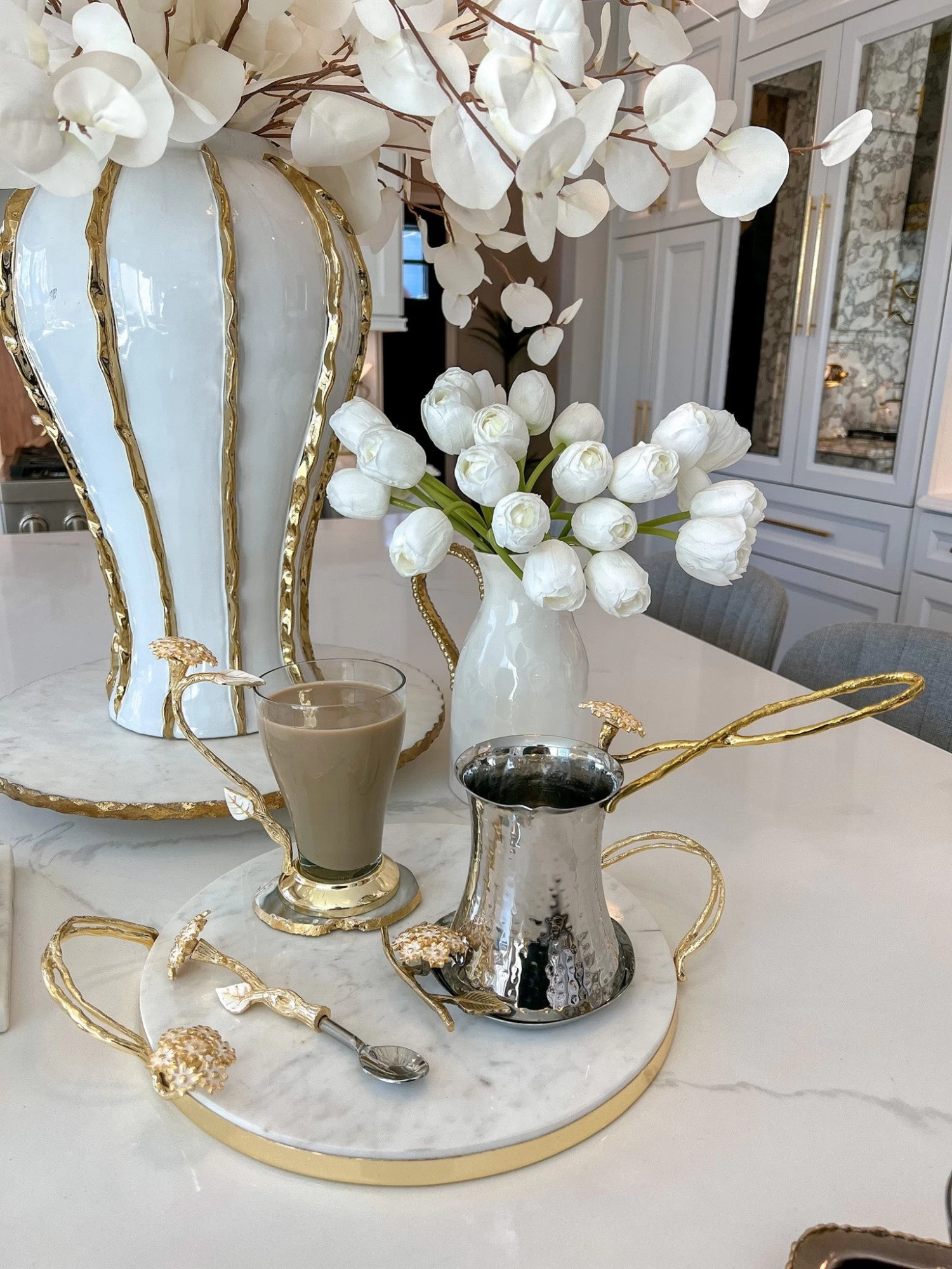 Gold & Silver Milk Warmer From The Hydrangea Collection 3 Gold & Silver Milk Warmer From The Hydrangea Collection