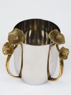 Floral Silver Pitcher With Double Gold Handles