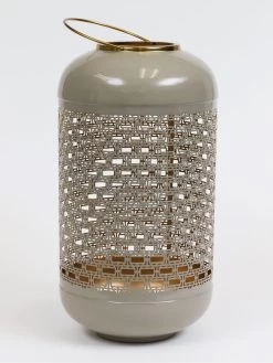 Light Grey And Gold Lantern With Handle