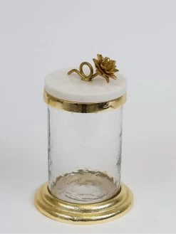 Gold Or Silver Canisters With Floral Lotus Lid (2 Colors) -Home Essentials Shop IMG 8757 new