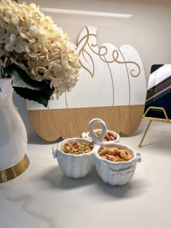 White 3 Section Pumpkin Detailed Dish