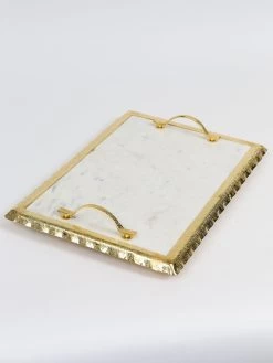 Large Rectangular Marble Tray With Gold Metal Handles And Gold Ruffle Border -Home Essentials Shop IMG 8976 new 1
