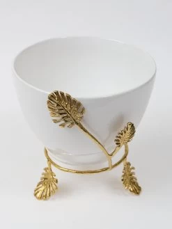 White Ceramic Bowl With Gold Leaf Details (2 Sizes) -Home Essentials Shop IMG 9554 new