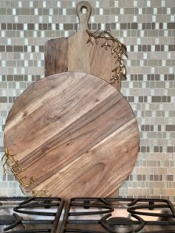 Round Wood Charcuterie Board With Textured Design " From Pops Of Color Home Collection"