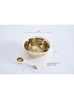 Gold And White Snack Bowl And Spoon Set -Home Essentials Shop SET 2015 new 1