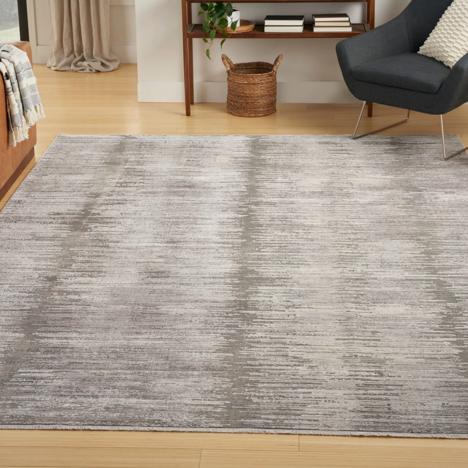 Modern Abstract Area Rug - Grey White 4 Modern Abstract Area Rug - Grey White - Image 2