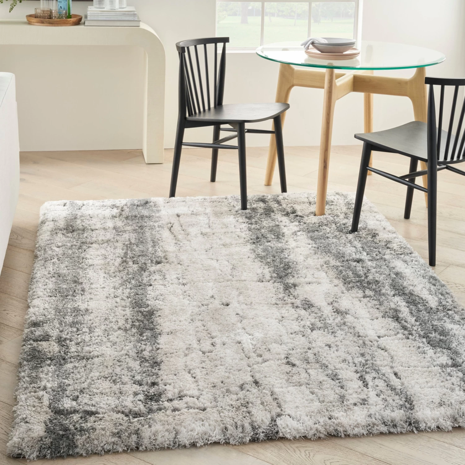 Luxurious Shag Area Rug - Ivory/Charcoal 4 Luxurious Shag Area Rug - Ivory/Charcoal - Image 2