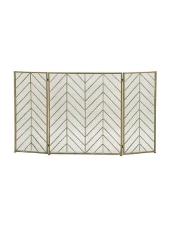 Gold Metal 3 Panel Geometric Fireplace Screen With Chevron Pattern -Home Essentials Shop fireplace new
