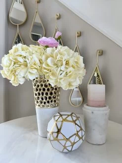 Textured Design Vase With White Marble Base (2 Colors) "From Pops Of Color Home Collection"