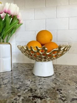 Textured Design Bowl With White Marble Base (2 Colors) "From Pops Of Color Home Collection"