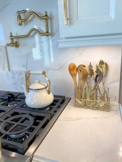 Hammered Glass Silverware Holder W/ Gold Leaf Detail