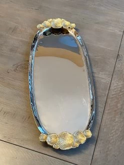 Silver Oval Tray With Gold Floral Handles -Home Essentials Shop image 01020b12 5984 47b7 8feb f88c73425467 new 1