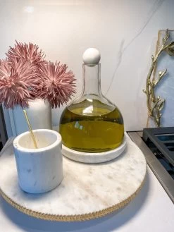 Glass Decanter With Round Marble Topper And Base