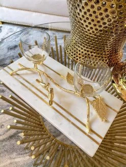 Gold Metal Branch Decorative Piece With Glass Tealight Holder