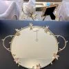 Round Mirrored Tray With Gold & White Flower Design