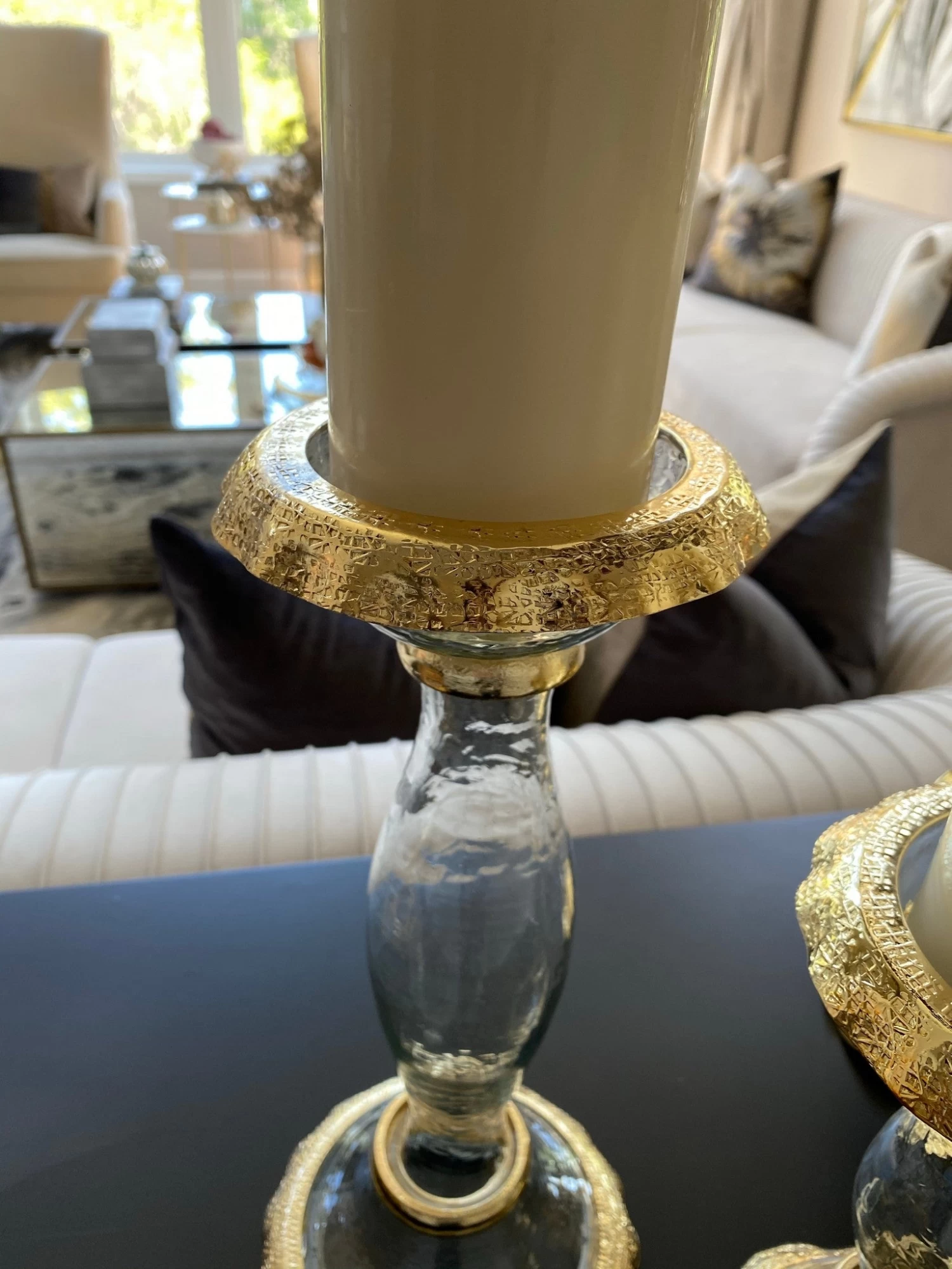 Glass Candle Holders With Gold Ruffle Detail (2 Sizes) 8 Glass Candle Holders With Gold Ruffle Detail (2 Sizes) - Image 6