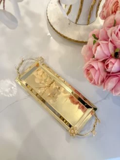 Gold Long Rectangular Metal Tray From The Hydrangea Collection