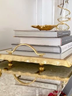 Large Rectangular Marble Tray With Gold Metal Handles And Gold Ruffle Border -Home Essentials Shop image 0a689a90 2b75 45d4 8342 2bd3e10a3a62 new