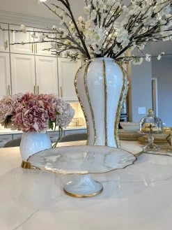 White Alabaster Cake Stand With Gold Trim -Home Essentials Shop image 0a8074d4 3475 4f97 92d0 82a868c6a9dd new