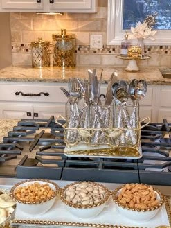 Hammered Glass Silverware Holder W/ Gold Leaf Detail -Home Essentials Shop image 0be4bba2 6d6a 4fbb 94cf 32691b604efb new