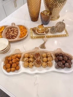 Large White Washed Wooden Pumpkin Tray