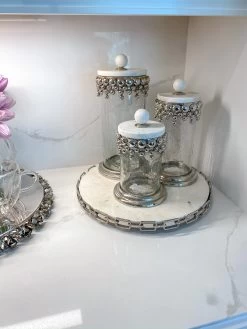 Silver Beaded Canisters W/ Marble Lid (3 Sizes) -Home Essentials Shop image 0cab0602 db39 4505 9c98 394b38bba2c0