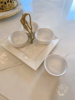 White Ceramic Serving Tray With 4 Bowls And Gold Leaf -Home Essentials Shop image 109d6780 ae1d 4d5c 8e6b 6763cf366824 new