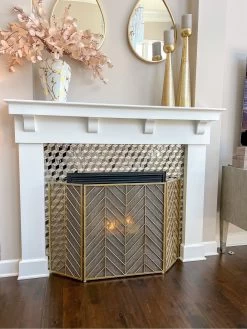 Gold Metal 3 Panel Geometric Fireplace Screen With Chevron Pattern -Home Essentials Shop image 1110eef7 3307 4a8f 89e3 e3d06cf276a5 new