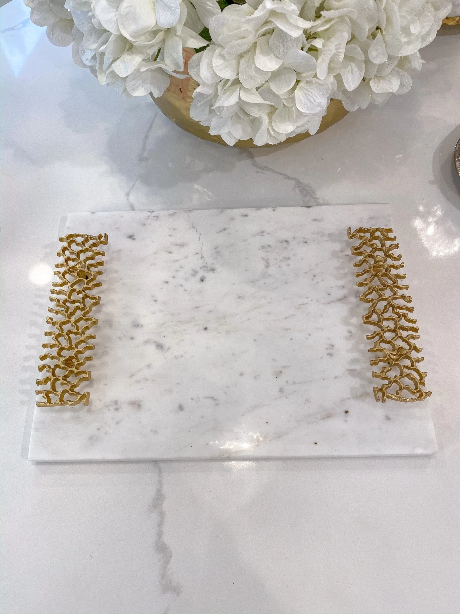 Marble Tray With Gold Metal Abstract Handles 4 Marble Tray With Gold Metal Abstract Handles - Image 2