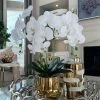 White Faux Orchid In Shiny Gold Pot "From Pops Of Color Home Collection"