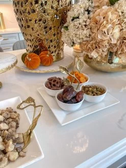White Ceramic Serving Tray With 4 Bowls And Gold Leaf