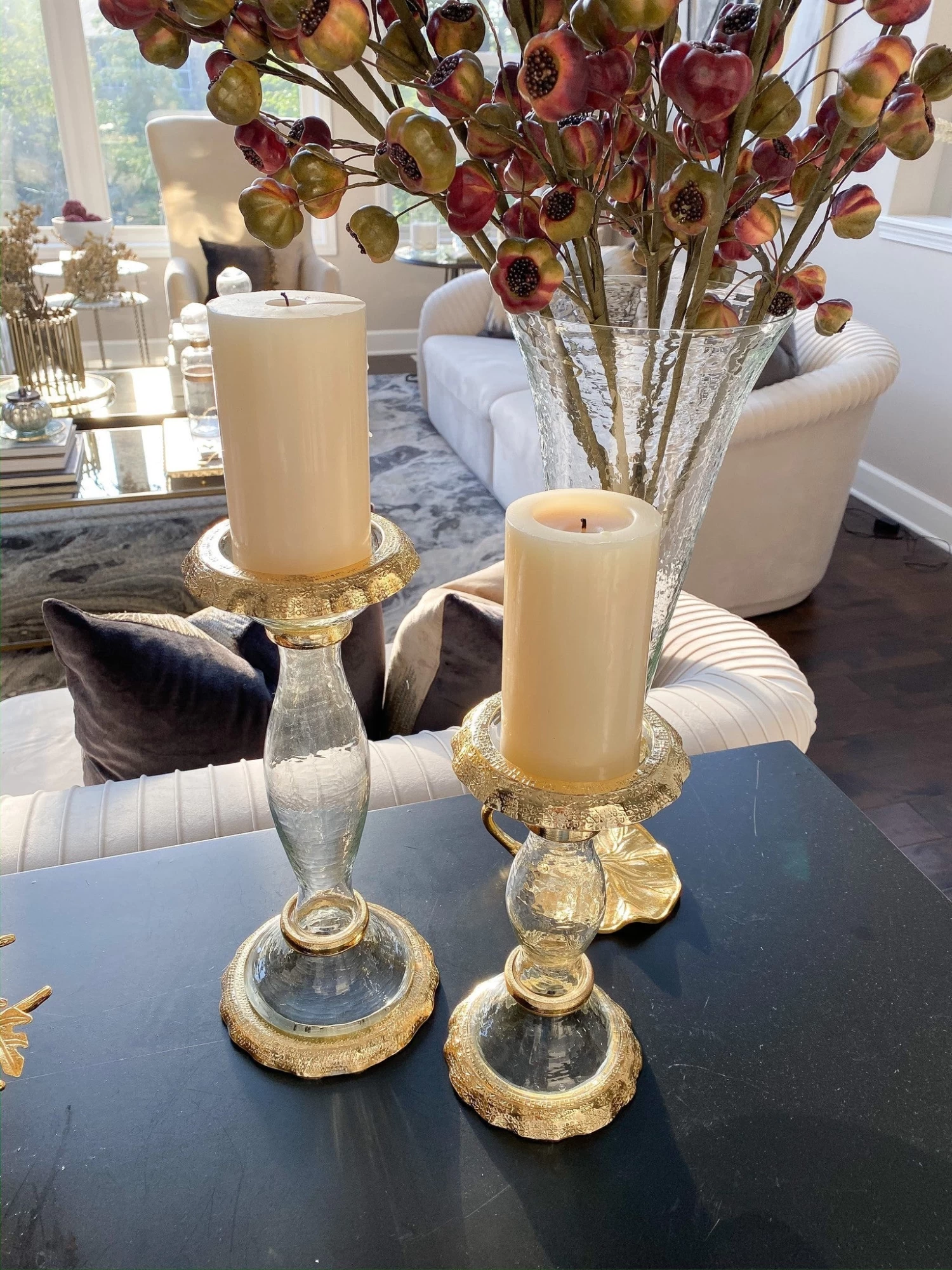 Glass Candle Holders With Gold Ruffle Detail (2 Sizes) 6 Glass Candle Holders With Gold Ruffle Detail (2 Sizes) - Image 4
