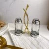 Glass Salt & Pepper Shakers W/ Gold Metal Branch Holder