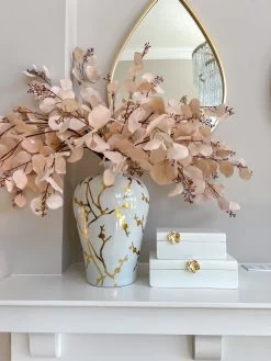 White Wooden Decorative Box With Gold Flower Design (2 Sizes)