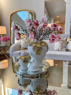 White Textured Ginger Jar With Gold Floral Design (3 Sizes) -Home Essentials Shop image 1cb7eed0 f48e 479d 96f4 bfc4edfeb0ba new