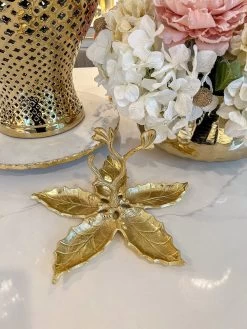 Gold Metal Five Section Leaf Snack Dish
