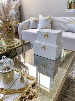 Set Of 2 Faux Leather Boxes W/ Gold Accent (2 Colors)