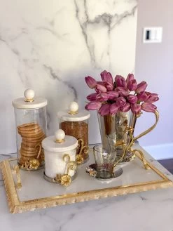 Large Rectangular Marble Tray With Gold Metal Handles And Gold Ruffle Border -Home Essentials Shop image 1fa67963 b177 47ea b2a4 b43b44b3236b new 1