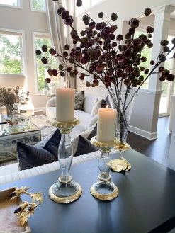 Glass Candle Holders With Gold Ruffle Detail (2 Sizes)