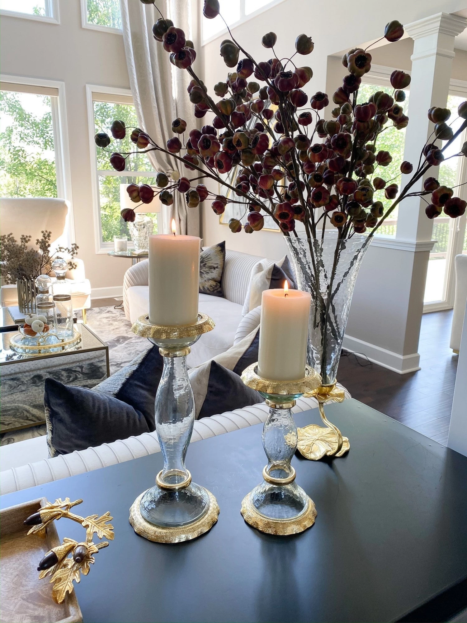 Glass Candle Holders With Gold Ruffle Detail (2 Sizes) 3 Glass Candle Holders With Gold Ruffle Detail (2 Sizes)